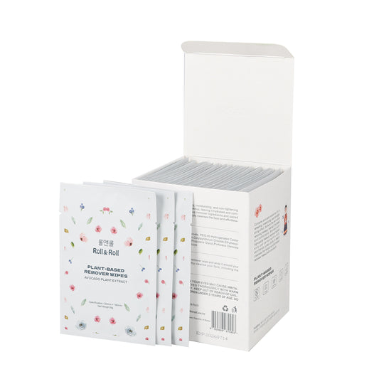 Roll&Roll 30pcs Avocado Fragrance Wipes Disposable - Alcohol-free, plant-based, natural ingredients - Individually packaged disposable size wipes, disposable towel use, suitable for all skin types, non-irritating makeup remover wipes
