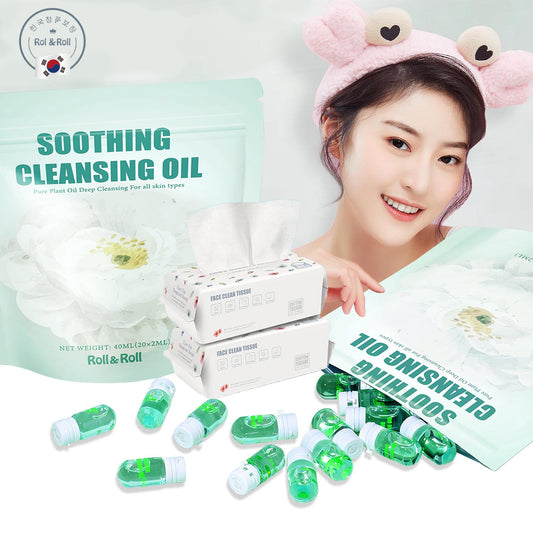 Roll&Roll Pore Control Cleansing Oil suit, Oil Cleanser for Face, Makeup Blackhead Remover, Korean Skin Care，Travel-Friendly  2ml*20 or 40 Capsules+face towel Present for Man/Woman/Family,  Christmas, New Year Gift