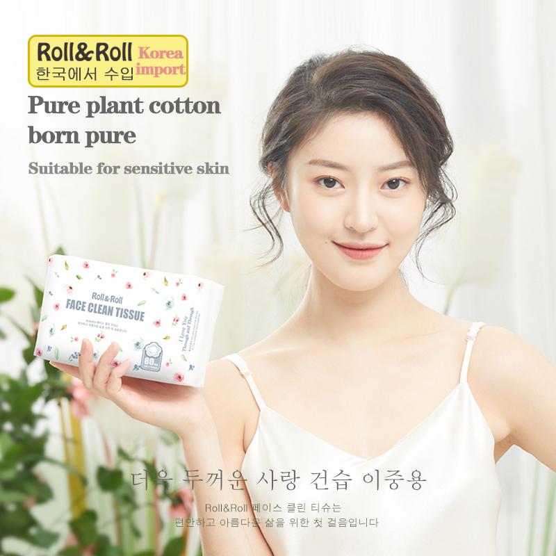 Roll&Roll Soft Face Towels - 100% USA Cotton Dry Wipes, 480 Count Unscented Cotton Tissues for Sensitive Skin, OEKO-TEX Certified Face Towelettes Disposable, Makeup Remover Facial Towels, 6 Pack Soft Multi-Purpose
